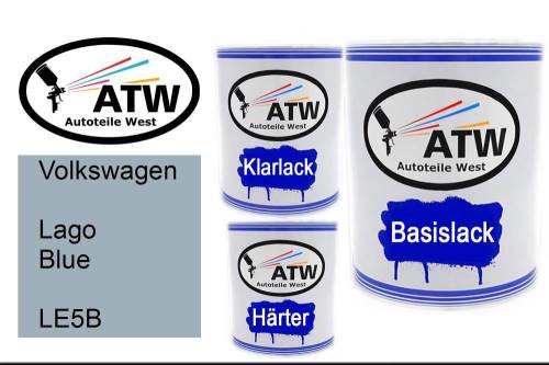 Volkswagen, Lago Blue, LE5B: 1L Lackdose + 1L Klarlack + 500ml Härter - Set, von ATW Autoteile West.